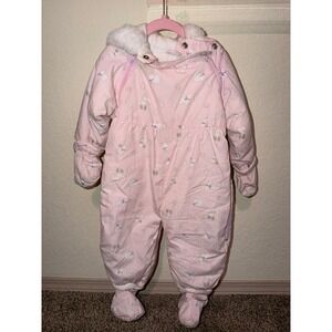 Bright Future Baby Girl Pink Polar Bear Snowsuit Faux Fur Hood Bunting 18 Months